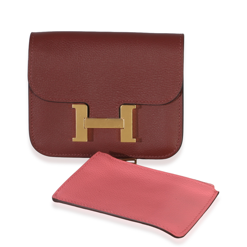Hermès Rouge H Rose Azalee Evercolor Bicolore Constance Slim Wallet GHW